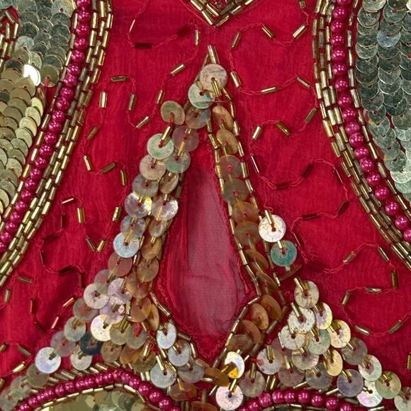Vintage Silk Sequin Beaded Heart Party Dress Showgirl Retro Romantic Sexy 6 S M - Picture 3 of 8